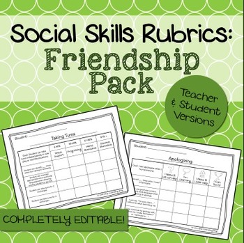 Preview of Social Skills Rubrics: Friendship Pack
