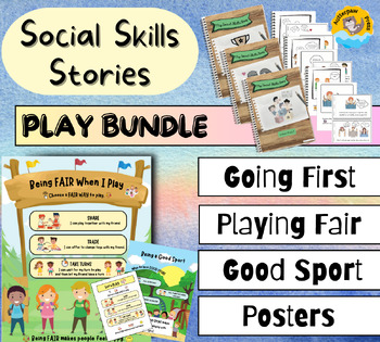 Preview of Social Skills Stories: Going First, Fair Ways to Play, Be a Good Sport & Posters