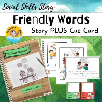 Preview of Social Skills Story: Friendly Words and Voice (plus visual behavior cue card)