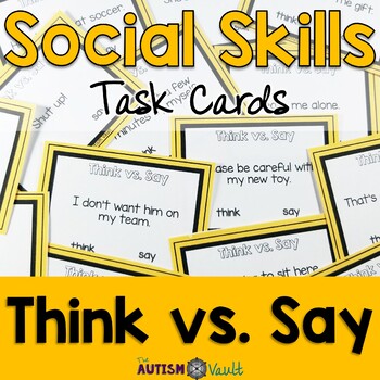 Preview of Social Skills Task Cards - Think vs. Say Social Emotional Activities and Games