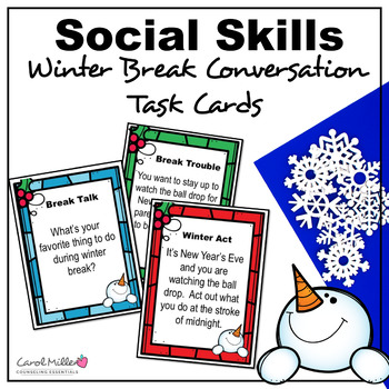 Preview of Social Skills Task Cards | Winter Break | Winter Holiday | Conversation
