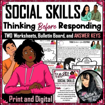 Preview of Social Skills - Thinking Before Responding Worksheets & KEYS (Print/Digital)