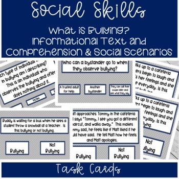 Preview of Social Skills Understanding Bullying and Identifying Bullying Task Cards