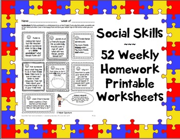 Social Skills Weekly Homework / Worksheets 365 activities ...