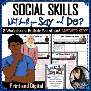 Preview of Social Skills - What Should You Say and Do Worksheets and KEYS