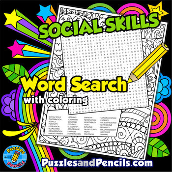 Preview of Social Skills Word Search Puzzle with Coloring Activity | Life Skills