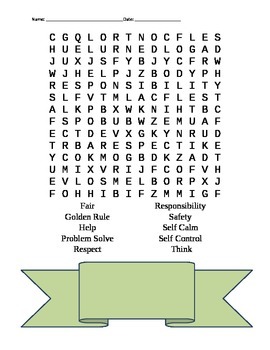 Social Skills Word Search & Vocabulary Match Worksheet | TpT