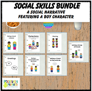 Preview of Social Skills Social Narrative Bundle - featuring a boy character