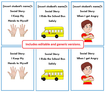 Preview of Social Stories BUNDLE, EDITABLE: Hands to Self, Riding the Bus, When I get Angry