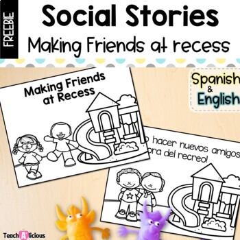 Preview of Social Stories | Making friends | Printable book in English & Spanish | FREEBIE