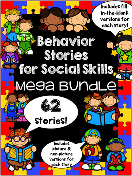Preview of Behavior Stories for Social Skills - 62 stories! EDITABLE! HFA, ASD, Counseling