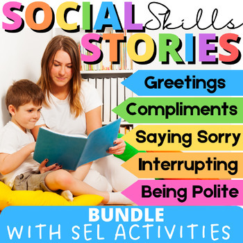 Preview of Social Skills Story BUNDLE Social Skills Edition with Example-based Task Cards