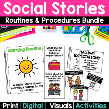 Preview of Social Story Bundle- Classroom Routines and Procedures- Back to School Visuals