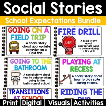Preview of Social Story Bundle: Social Stories - School Rules and Behavior Expectations