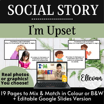 Preview of Social Story: Feeling Upset, Angry, Frustrated | Calm Down Strategies | Editable