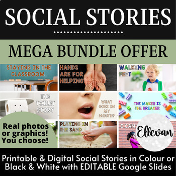 Preview of Social Story Growing Bundle | Behavior Stories | Editable Slides | Real Photos