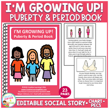 Preview of Puberty & Period Book for Girls (Editable) Social Story