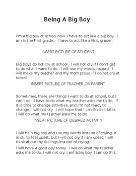 Preview of Social Story : I will not cry at school.