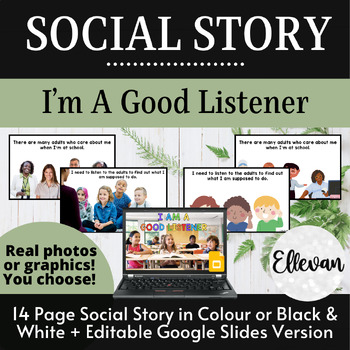 Preview of Social Story: Listening and Following Instructions | Real Photos | Editable