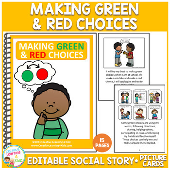 Preview of Social Story Making Green & Red Choices (Editable) Book Special Education PCS