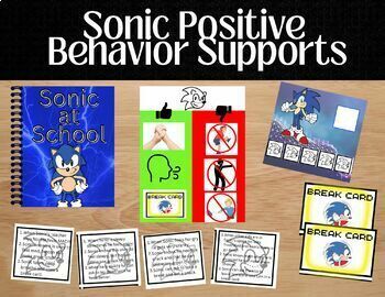 Preview of Sonic Social Story: No Hitting - Token Board, Break Cards, and more! EDITABLE!!!