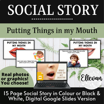 Preview of Social Story: Putting Things In My Mouth | Real Images Photos | Editable Slides
