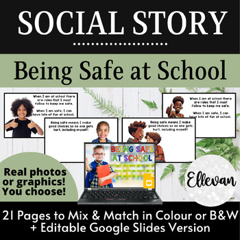 Preview of Social Story: Safe Behavior at School | Real Photos | Editable Slides | SEL Book
