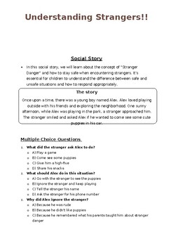 Preview of Social Story: Understanding the Dangers of Stranger Reading Comprehension (Docx)