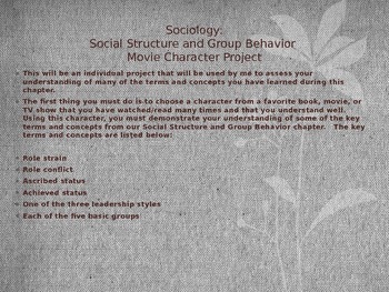Preview of Social Structure and Group Behavior Sociology Movie Character Project