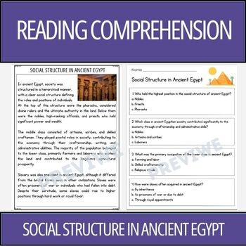 Preview of Social Structure in Ancient Egypt - Reading Comprehension Activity