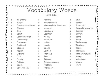 Social Studies 1st Grade Vocabulary Word Wall Cards by Chankyna