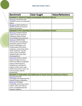 Preview of Social Studies 5th Grade NGSSS Checklist