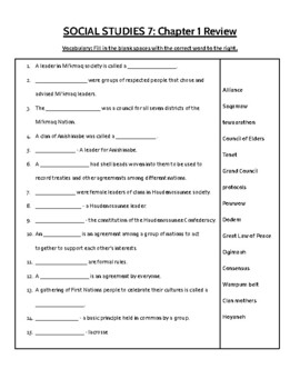 Preview of Social Studies 7 Unit 1 Review (Our Canada Compatible)