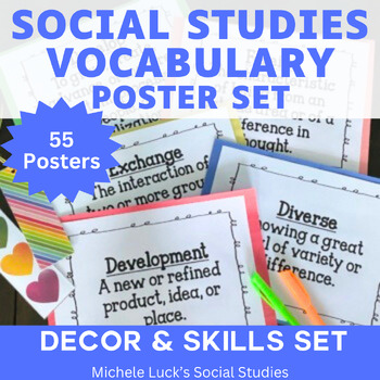 Preview of Social Studies Academic Vocabulary Classroom Posters Bulletin Board Word Wall