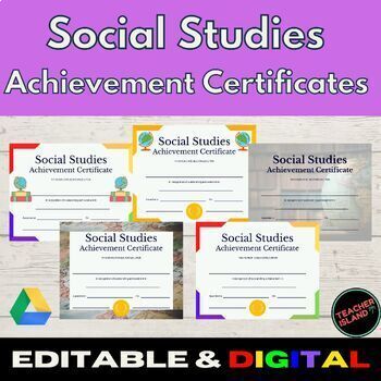 Preview of Social Studies Achievement Certificates | Editable & Digital