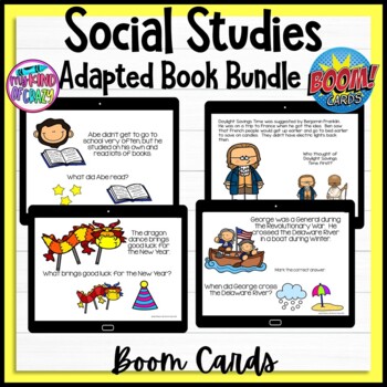 Preview of Social Studies Adapted Book Growing Bundle | Boom Cards | Digital Task Cards