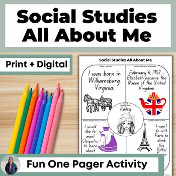 Preview of Social Studies All About Me Activity History One Pager Activity Back to School