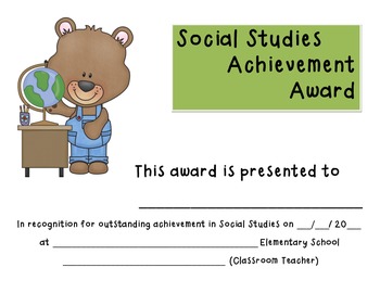 Preview of Social Studies Award:  Certificate