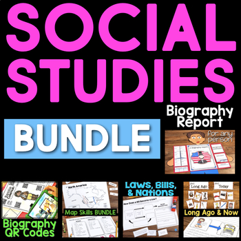 Preview of Social Studies BUNDLE - Biography Report, Long Ago, Map Skills, Laws & Nations