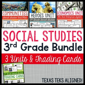 Preview of 3rd Grade Social Studies 3 Unit Bundle | Communities | Economics | Heroes