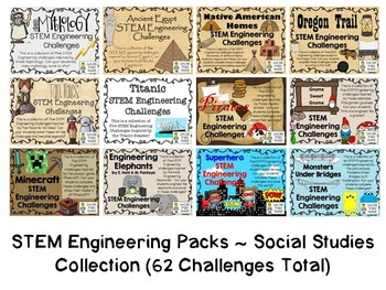 Preview of Social Studies Bundle Collection ~ 12 STEM Engineering Packs ~ 62 Challenges!