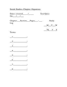 Preview of Social Studies Chapter Organizer