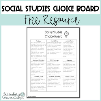 Preview of Social Studies Choice Board