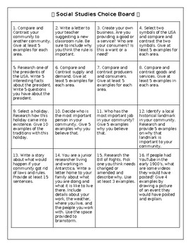 Preview of Social Studies Choice Board Activities & Worksheets 16