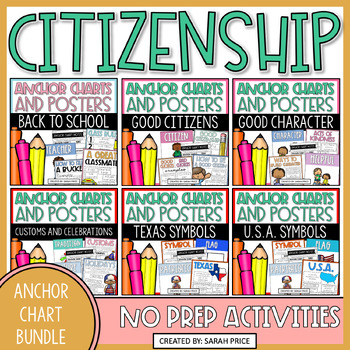 Preview of Citizenship Anchor Charts & Character Education Posters - Social Studies Lessons