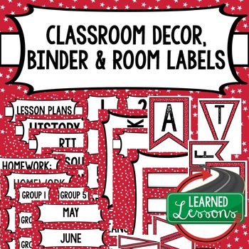 Preview of SECONDARY CLASSROOM DECOR, BINDER LABELS, Patriotic Red Stars