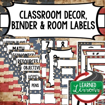 Preview of SECONDARY CLASSROOM DECOR, BINDER LABELS, Patriotic American Flag