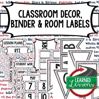 Preview of SECONDARY CLASSROOM DECOR, BINDER LABELS, Patriotic Words