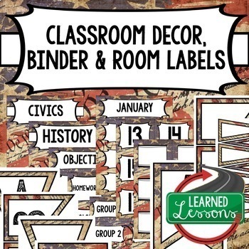 Preview of Secondary CLASSROOM DECOR, BINDER LABELS, ALL SUBJECTS,  We The People