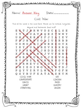 social studies civil war word search by caffeinated classroom tpt